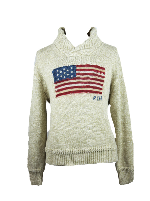 Polo Ralph Lauren Usa Flag Knit Cream Sweater 5 Star Vintage
