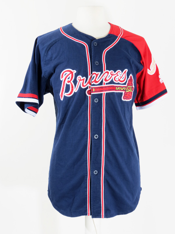 Vintage Starter Atlanta Braves MLB Polo Shirt Navy Gray Mens 