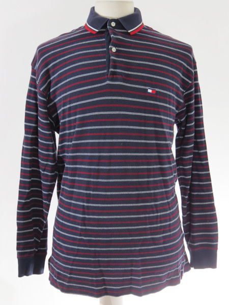 Tommy Hilfiger Red Blue Striped Polo Shirt - 5 Star Vintage