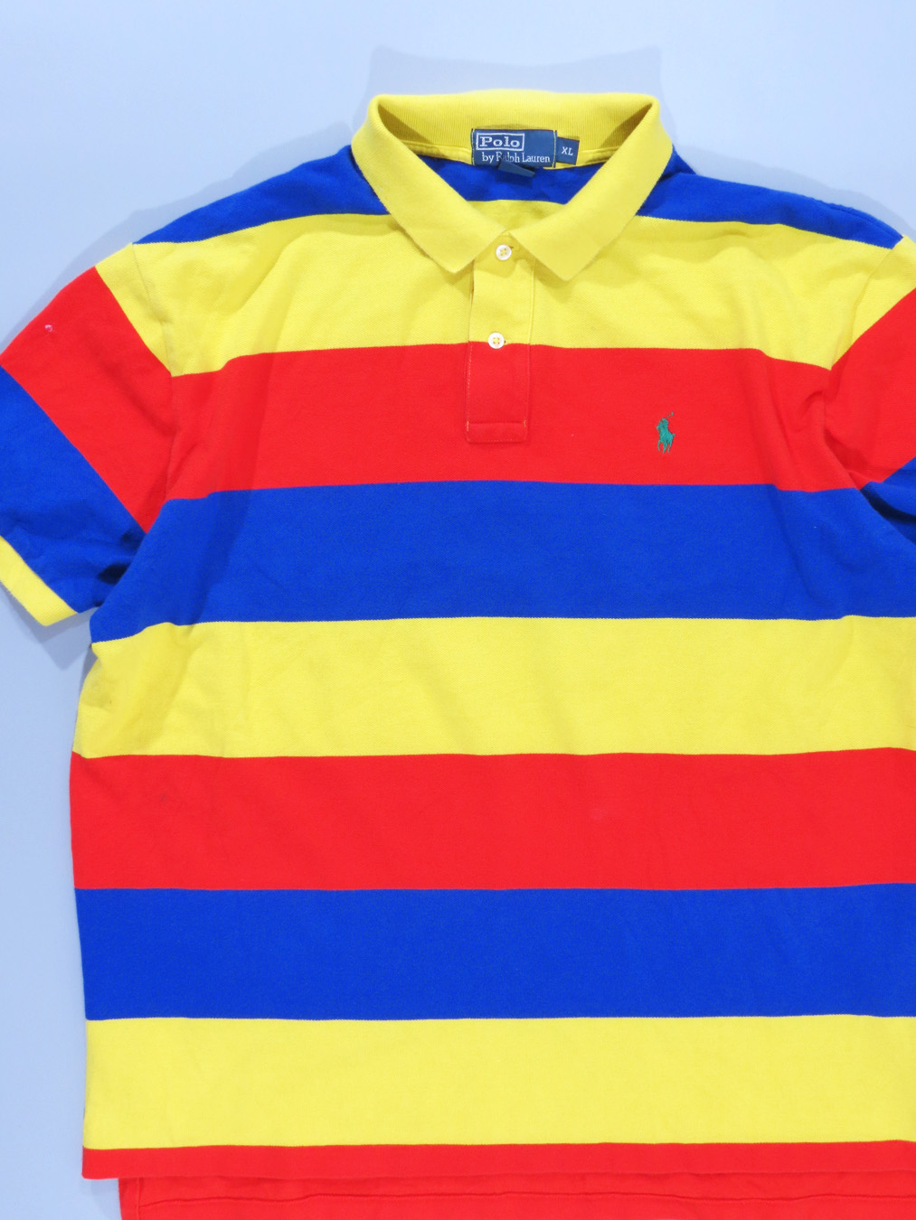 Polo Ralph Lauren Yellow Blue Striped Polo Shirt - 5 Star Vintage