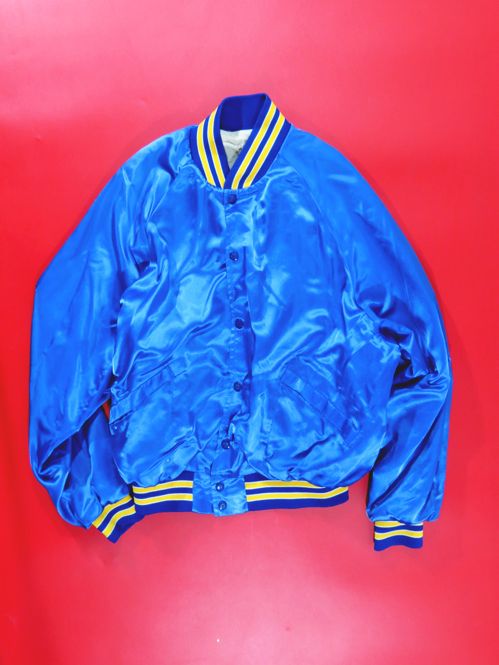 80s Blue Yellow Lined Satin Jacket - 5 Star Vintage