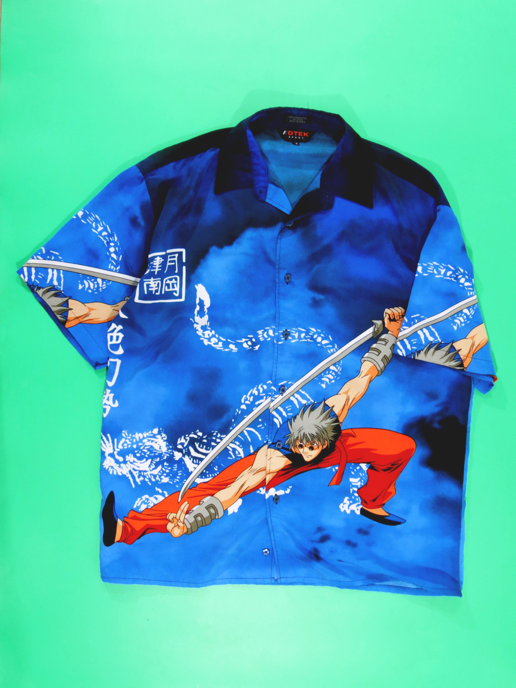 2000s Blue Anime Sword Button Up Shirt 5 Star Vintage