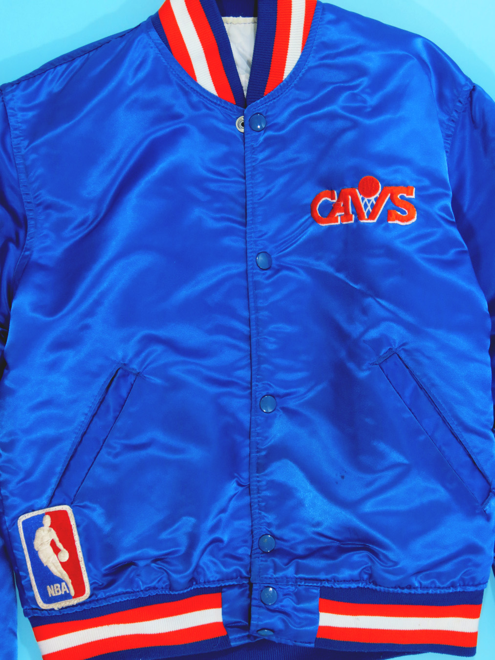 90s Cleveland Cavs Starter Blue Orange Button Satin Jacket - 5 Star Vintage