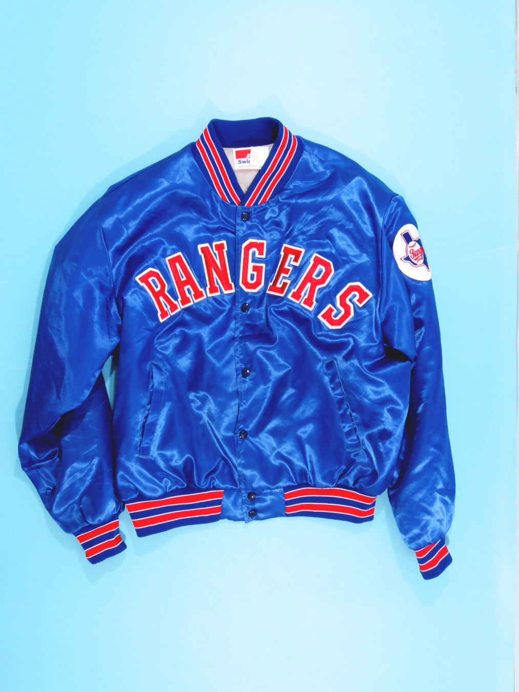 90s Swingster Texas Rangers Blue Satin Button Up Jacket - 5 Star Vintage