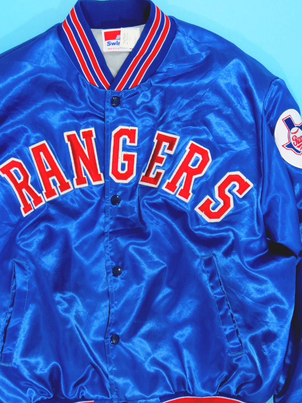 Texas Rangers 90s Blue Satin Jacket - Victoria Jacket