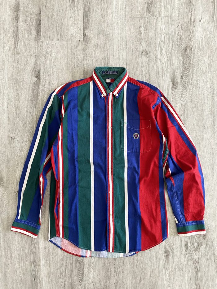 90s Tommy Hilfiger Red Blue Striped Long Sleeve - 5 Star Vintage