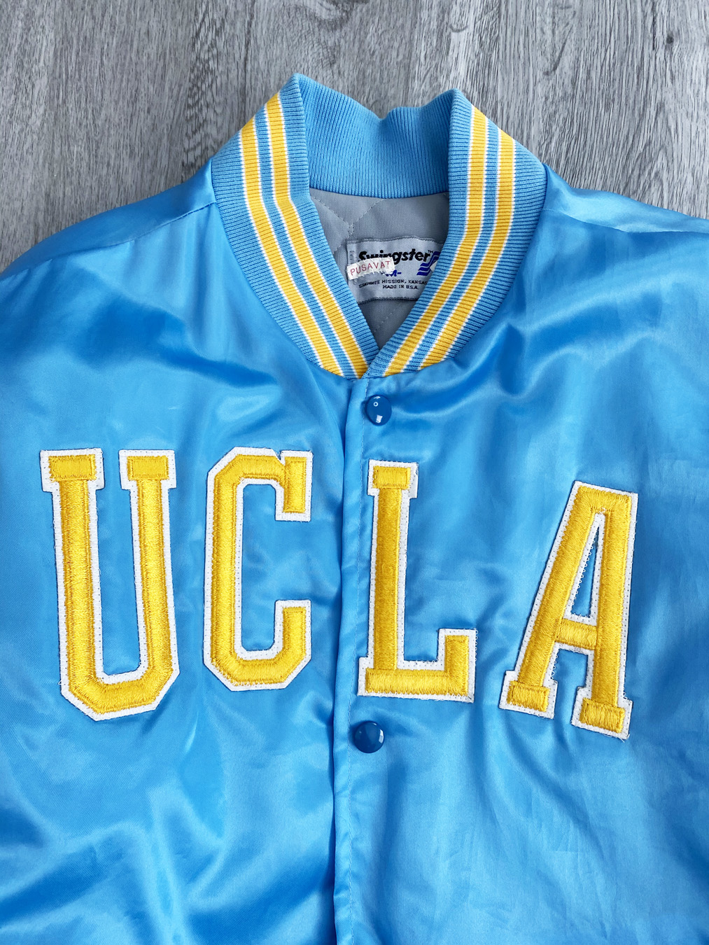80s UCLA Blue Satin Swingster Jacket - 5 Star Vintage