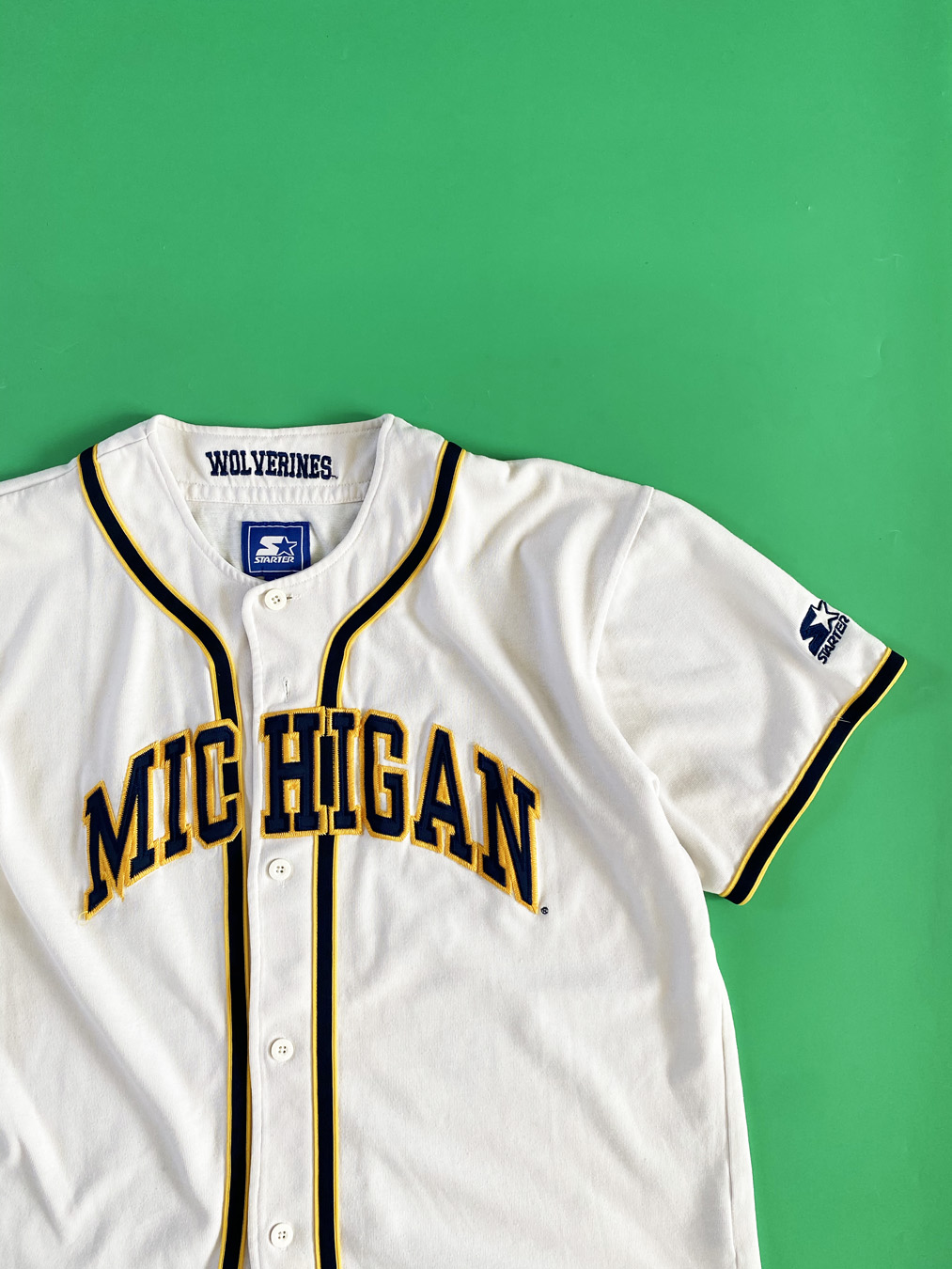 Michigan Wolverines Starter Vintage Pinstripe Baseball Jersey sz XL 90s VTG  Blue