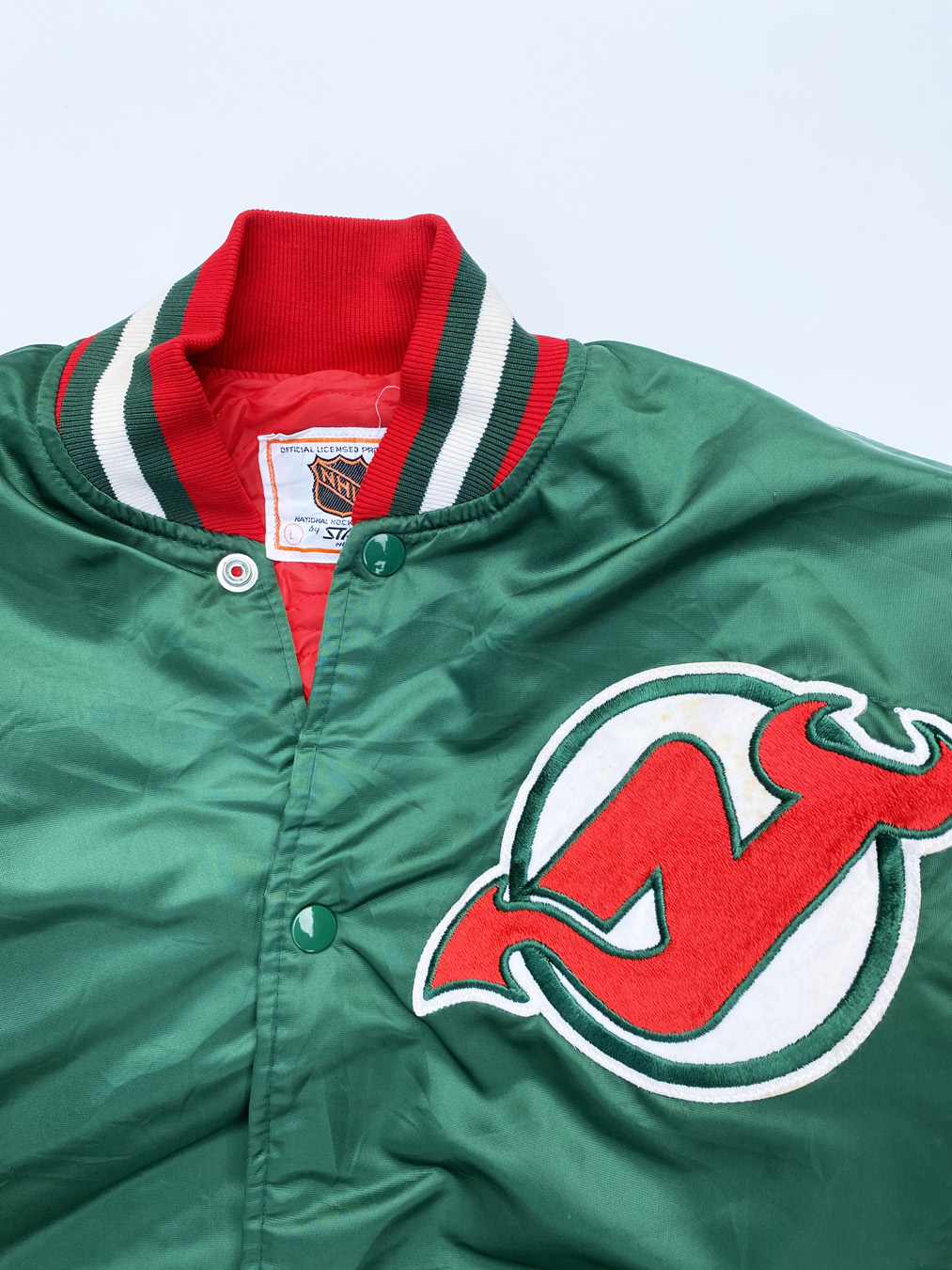 90's New Jersey Devils Green Starter Satin NHL Jacket Size Large