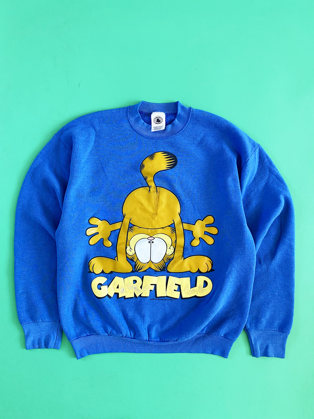 90s Garfield Cartoon Blue Crewneck Sweater - 5 Star Vintage