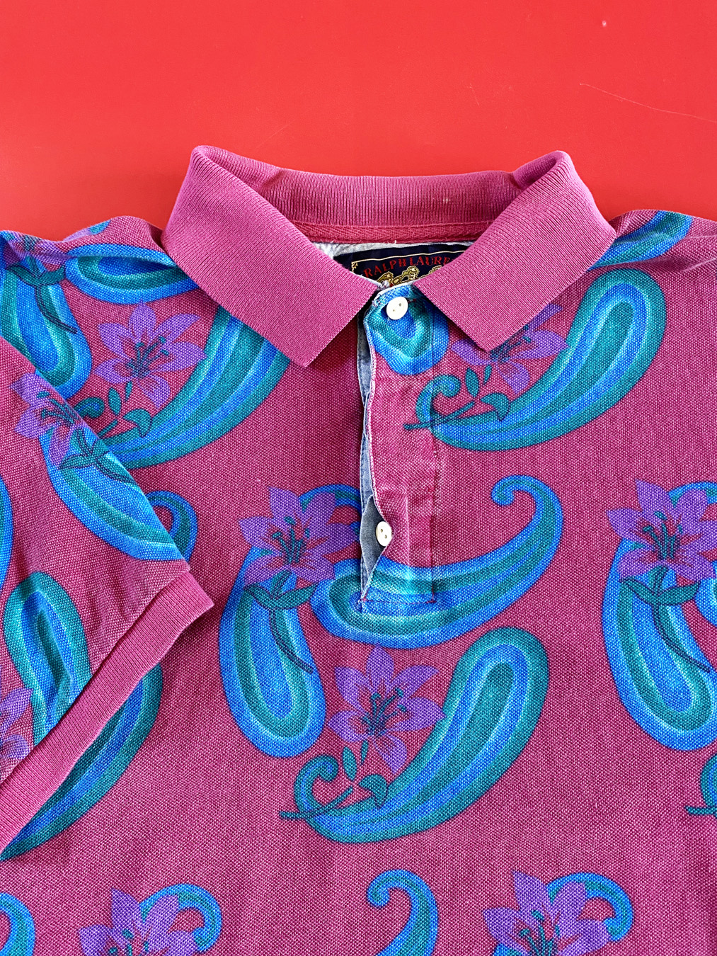 90s Chaps Ralph Lauren Pink Paisley Polo Shirt - 5 Star Vintage
