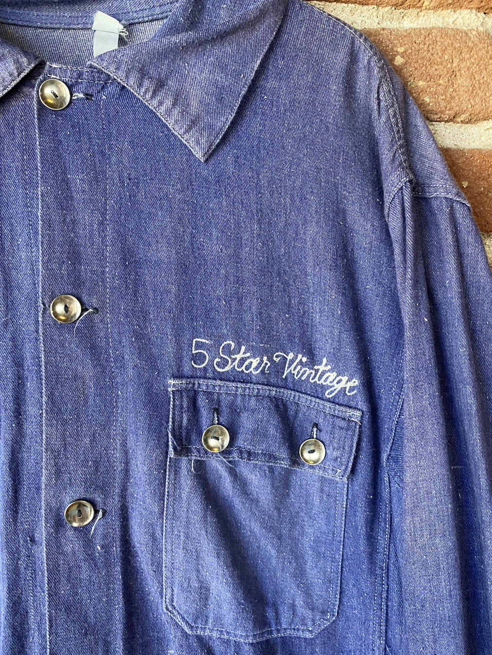 Vintage Metal Button Blue French Workwear 5 Star Vintage Chore Coat