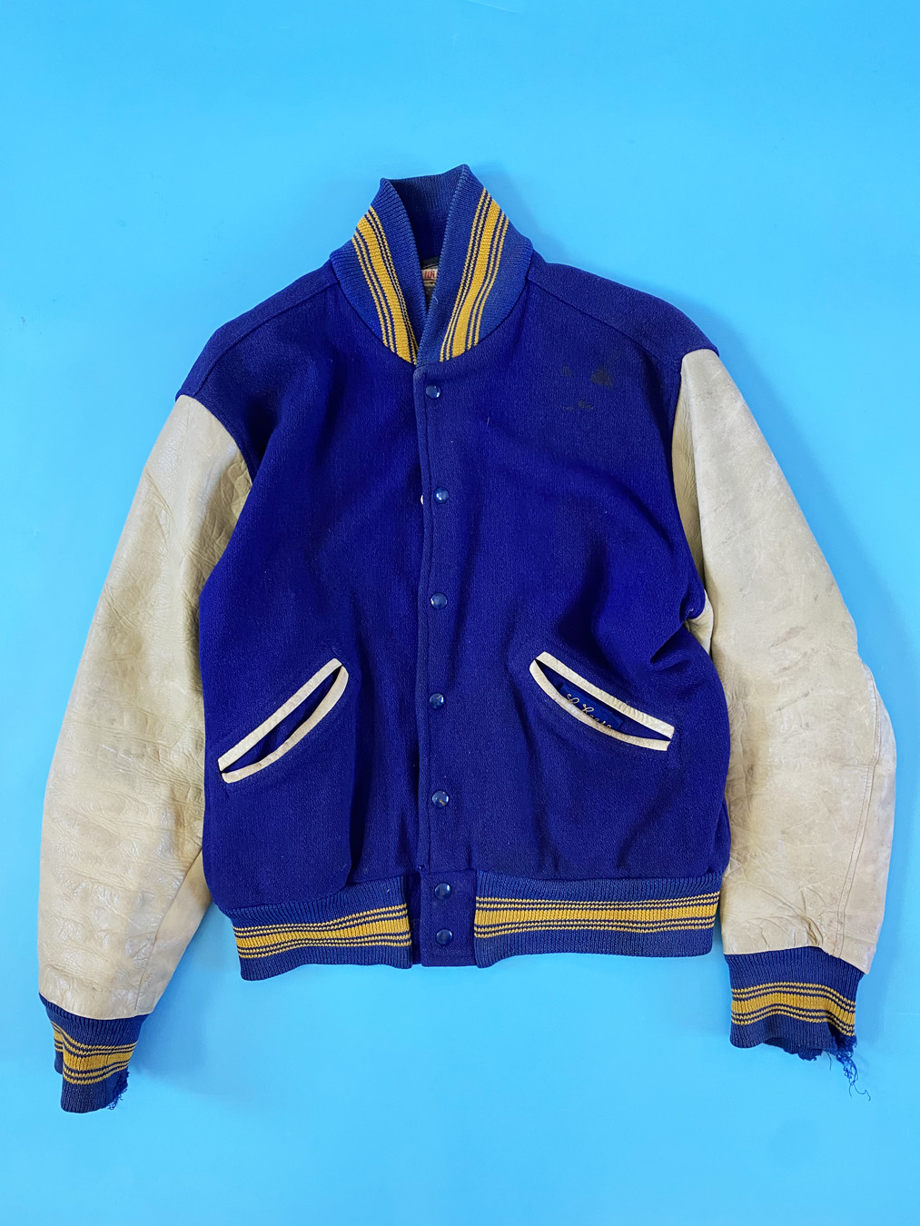 40s Wilson Leather Wool Blue Letterman Jacket