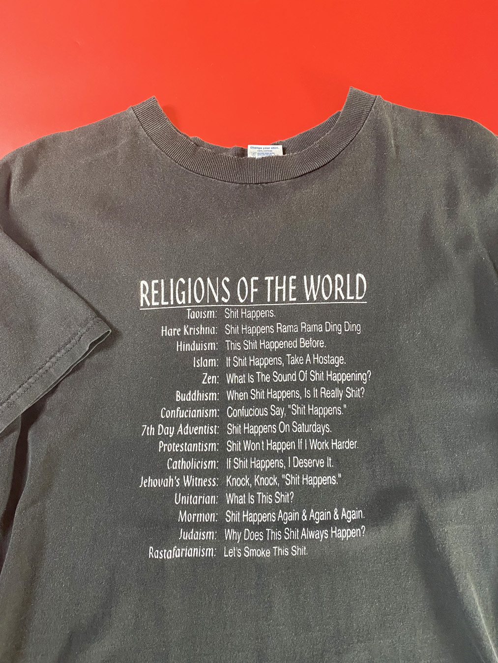 Vintage Religions of the World 'Shit Happens' T-Shirt - 5 Star Vintage