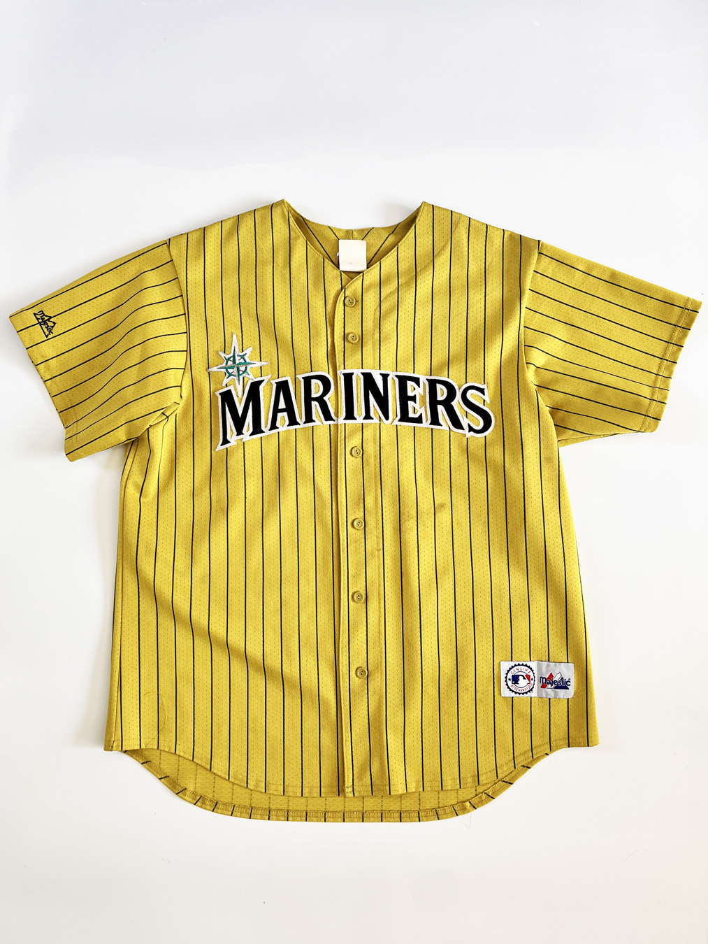 90s Vtg Seattle Mariners Majestic Green White Striped mens Jersey Large  SEWN